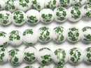[Video] Ceramic beads Round 8mm [Small flower pattern/Green] 1strand beads (aprx.12inch/29cm)