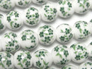 [Video] Ceramic beads Round 10mm [Small flower pattern/Green] 1strand beads (aprx.12inch/30cm)