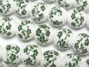 [Video] Ceramic beads Round 12mm [Small flower pattern/Green] 1strand beads (aprx.13inch/31cm)