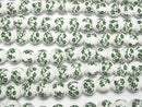[Video] Ceramic beads Round 12mm [Small flower pattern/Green] 1strand beads (aprx.13inch/31cm)