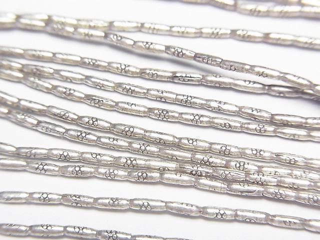 Karen silver flower pattern tube, 4x1.5x1.5mm half or 1-strand beads (approx. 27 inches/68 cm)