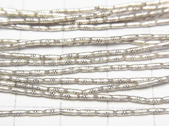 Karen Silver Flower Pattern Tube 4x1.5x1.5mm half or 1strand beads (aprx.27inch/68cm)