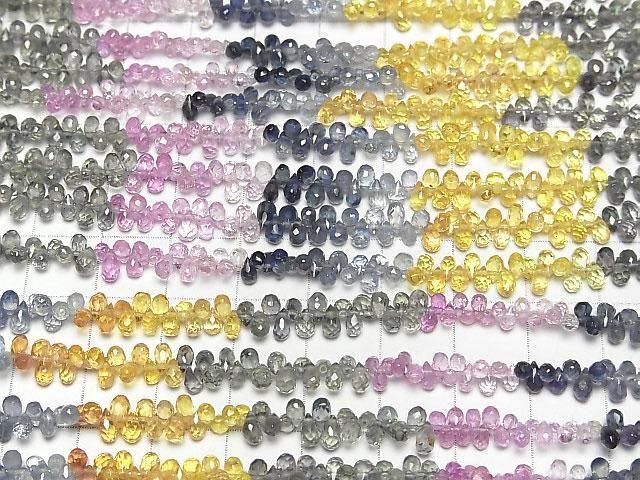 [Video]High Quality Multicolor Sapphire AAA- Drop Faceted Briolette 1strand beads (aprx.7inch/18cm)