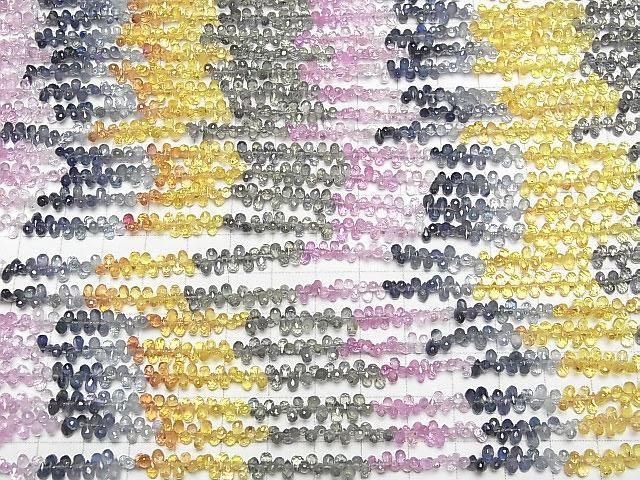 [Video]High Quality Multicolor Sapphire AAA- Drop Faceted Briolette 1strand beads (aprx.7inch/18cm)