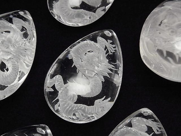 [Video] Dragon (Four Divine Beasts) Carved! Crystal AAA Pear Shape Pendant 40-46mm 1pc