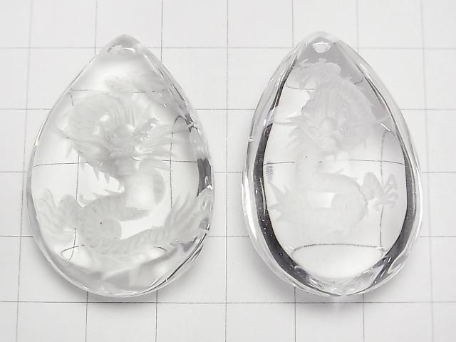 [Video] Dragon (Four Divine Beasts) Carved! Crystal AAA Pear Shape Pendant 40-46mm 1pc