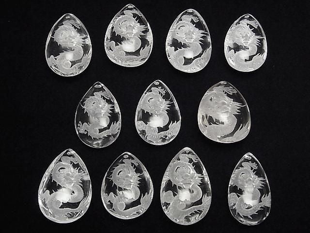[Video] Dragon (Four Divine Beasts) Carved! Crystal AAA Pear Shape Pendant 40-46mm 1pc