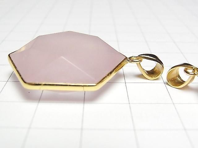 [Video] Rose Quartz AAA- Hexagram Pendant 32x29mm 18KGP 1pc