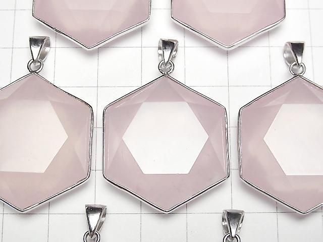 [Video]Rose Quartz AAA- Hexagram Pendant 32x29mm Silver925 1pc