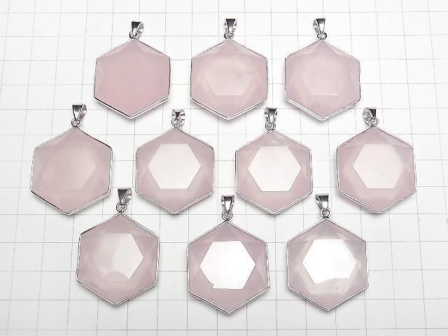 [Video]Rose Quartz AAA- Hexagram Pendant 32x29mm Silver925 1pc