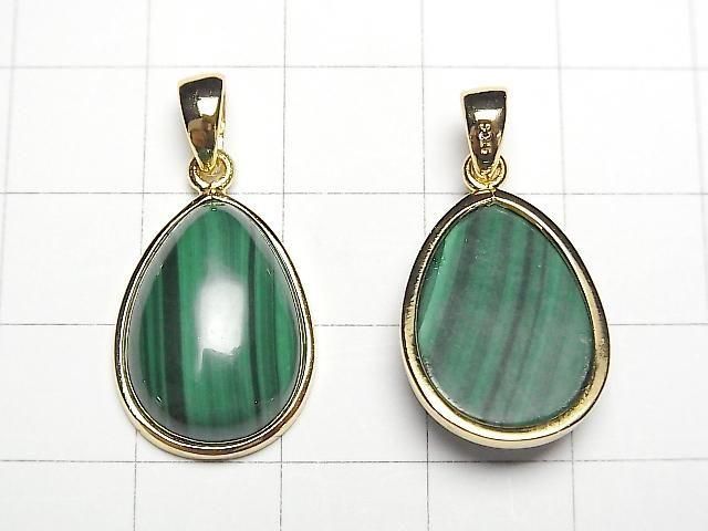 [Video] Malachite AAA Pear Shape Pendant 20x15mm 18KGP 1pc