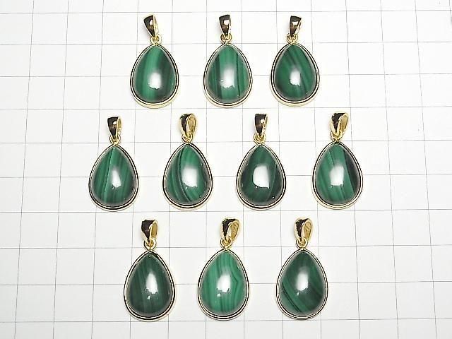 [Video] Malachite AAA Pear Shape Pendant 20x15mm 18KGP 1pc