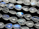 [Video]High Quality Rainbow Moonstone AAA- Vertical Hole Faceted Pear Shape half or 1strand beads (aprx.7inch/18cm)