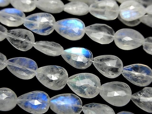 [Video]High Quality Rainbow Moonstone AAA- Vertical Hole Faceted Pear Shape half or 1strand beads (aprx.7inch/18cm)