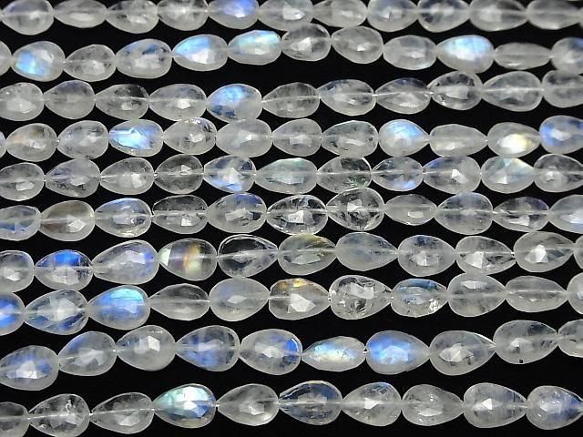 [Video]High Quality Rainbow Moonstone AAA- Vertical Hole Faceted Pear Shape half or 1strand beads (aprx.7inch/18cm)