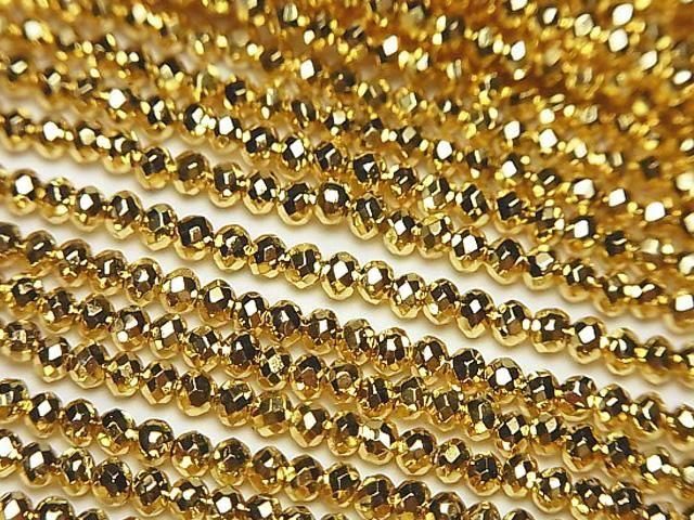 [Video]High Quality! Hematite Faceted Button Rondelle 2x2x1mm Gold Coated 1strand beads (aprx.15inch/37cm)