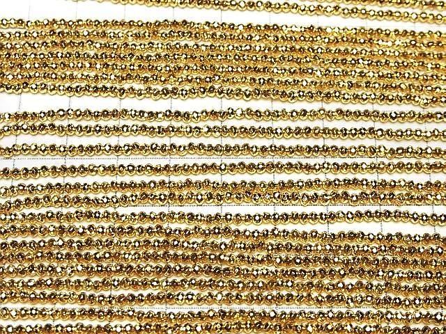 [Video]High Quality! Hematite Faceted Button Rondelle 2x2x1mm Gold Coated 1strand beads (aprx.15inch/37cm)