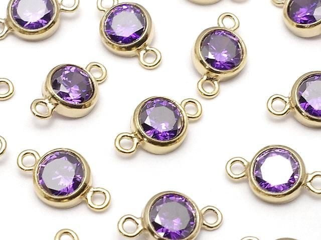 14KGF Charm w/CZ Amethyst Both Side 8x4x2mm 1pc