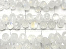 [Video]High Quality Rainbow Moonstone AA++ Drop Faceted Briolette half or 1strand beads (aprx.7inch/18cm)
