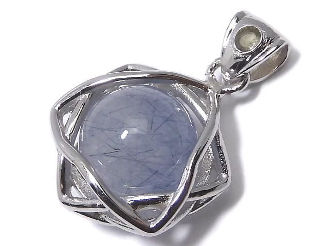 [Video][One of a kind] Blue Rutilated Quartz Pendant with Moldavite Silver925 NO.13