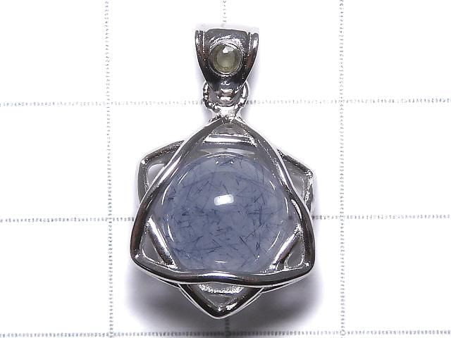 [Video][One of a kind] Blue Rutilated Quartz Pendant with Moldavite Silver925 NO.13