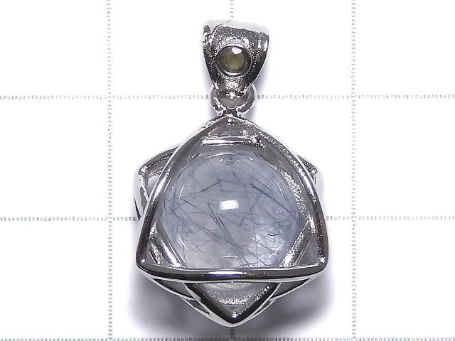 [Video][One of a kind] Blue Rutilated Quartz Pendant with Moldavite Silver925 NO.16