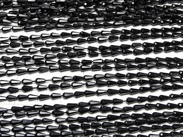 [Video]High Quality Black Spinel AAA Vertical Hole Faceted Drop 1strand beads (aprx.13inch/32cm)