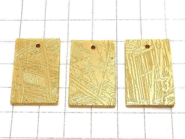 [Video] Meteorite (Altai meteorite) Rectangle 27x17mm Yellow Gold 1pc