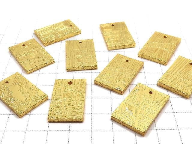 [Video] Meteorite (Altai meteorite) Rectangle 27x17mm Yellow Gold 1pc