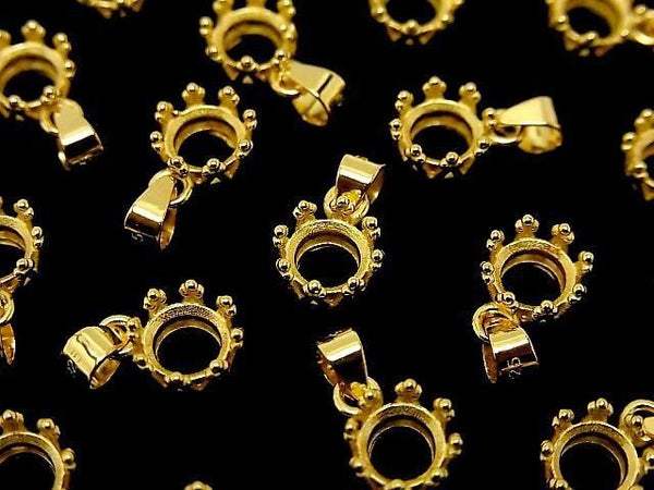 [Video]Silver925 Crown Pendant Frame Round Faceted 5mm 18KGP 1pc