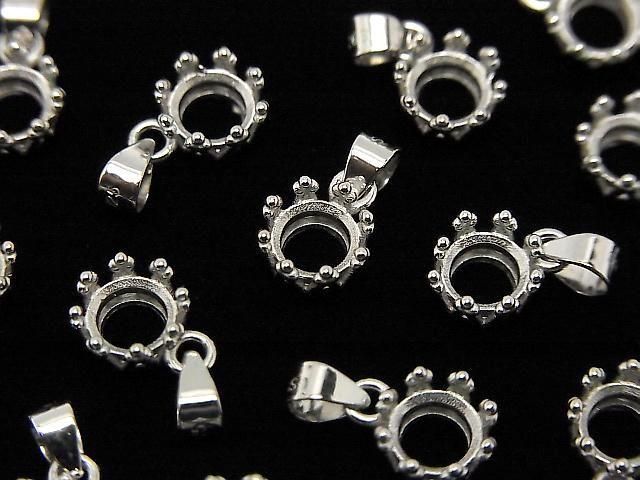 [Video] Silver925 Crown Pendant Frame Round Faceted 5mm Rhodium Plated 1pc