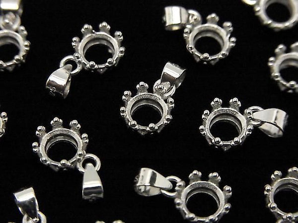 [Video]Silver925 Crown Pendant Frame Round Faceted 5mm Rhodium Plated 1pc