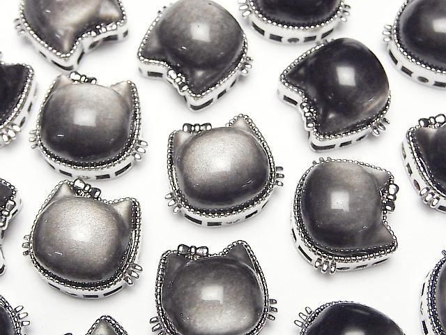 [Video] Silver Obsidian AAA Bezel Setting Cat Motif Through Type 16x20mm 1pc