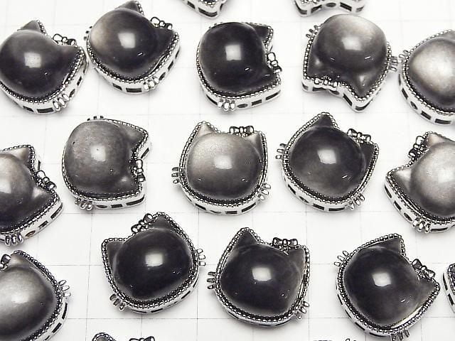 [Video] Silver Obsidian AAA Bezel Setting Cat Motif Through Type 16x20mm 1pc
