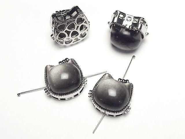 [Video] Silver Obsidian AAA Bezel Setting Cat Motif Through Type 16x20mm 1pc