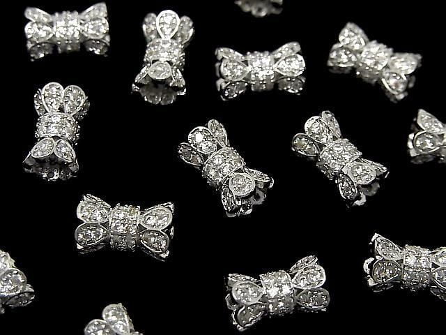 Metal parts Ribbon Tube 10.5x6.5x6.5mm Silver color (with CZ) 1pc