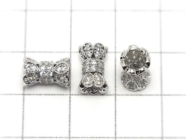 Metal parts Ribbon Tube 10.5x6.5x6.5mm Silver color (with CZ) 1pc