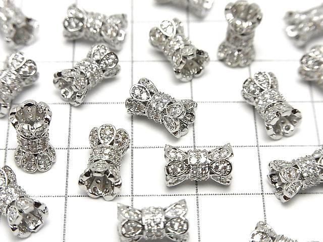 Metal parts Ribbon Tube 10.5x6.5x6.5mm Silver color (with CZ) 1pc