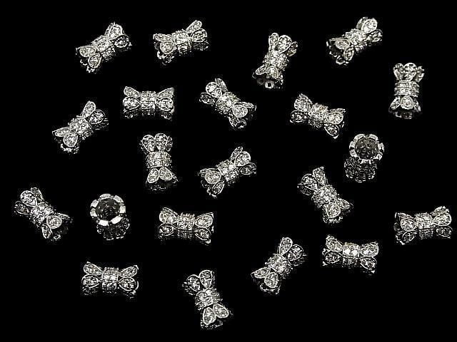 Metal parts Ribbon Tube 10.5x6.5x6.5mm Silver color (with CZ) 1pc