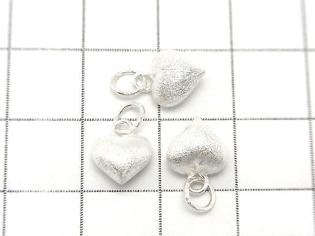 Silver 925 Jump Ring with End Charm, Heart Shape, 7.5x8x5.5mm, Hairline Finish, No Coating, 1pc