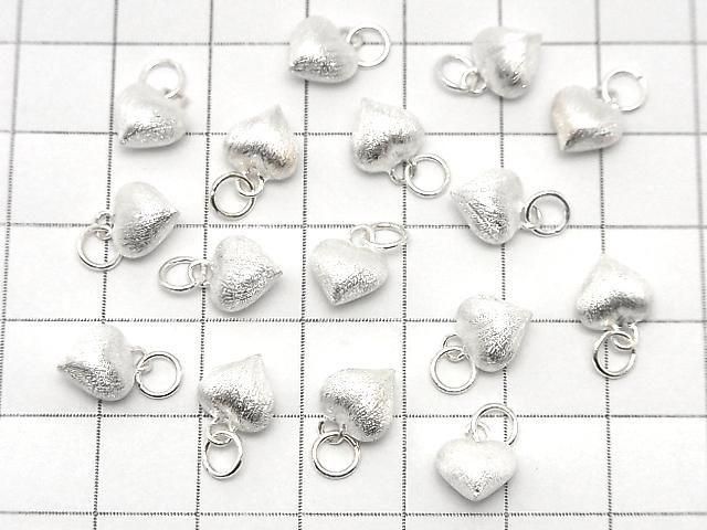 Silver 925 Jump Ring with End Charm, Heart Shape, 7.5x8x5.5mm, Hairline Finish, No Coating, 1pc