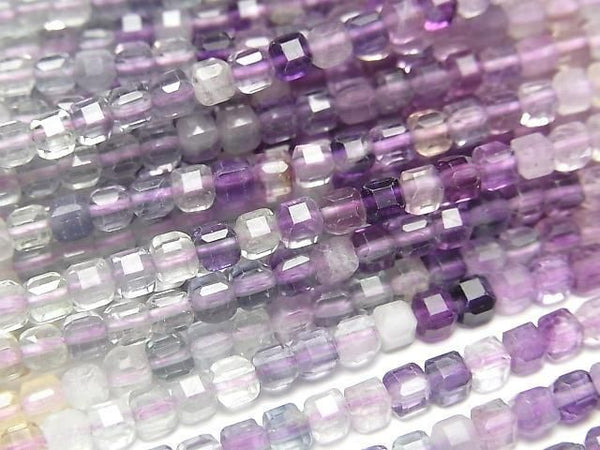 [Video]High Quality! Multicolor Fluorite AA++ Cube Shape 3x3x3mm Color Gradation 1strand beads (aprx.15inch/37cm)