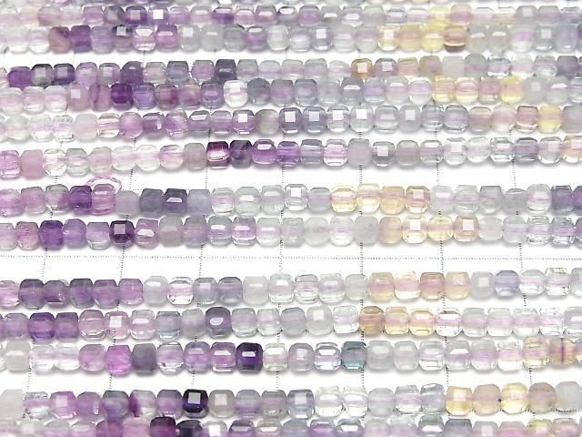 [Video]High Quality! Multicolor Fluorite AA++ Cube Shape 3x3x3mm Color Gradation 1strand beads (aprx.15inch/37cm)