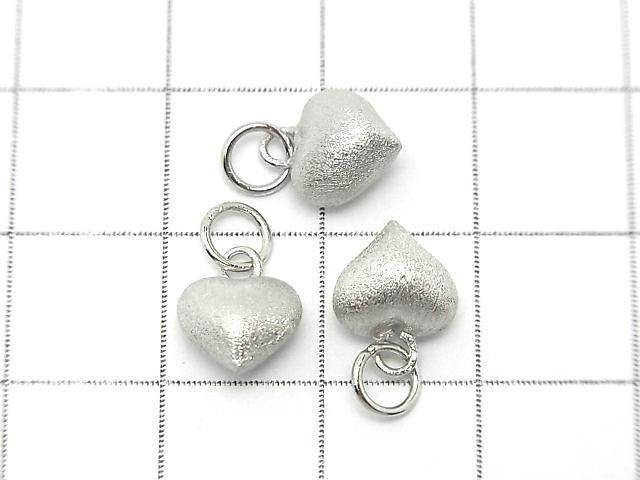 Silver 925 Jump Ring with End Charm, Heart Shape, 7.5x8x5.5mm, Hairline Finish, Rhodium Plated, 1pc