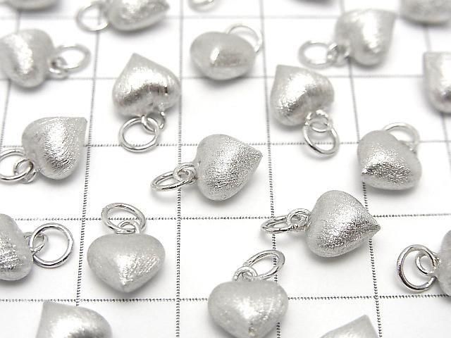 Silver 925 Jump Ring with End Charm, Heart Shape, 7.5x8x5.5mm, Hairline Finish, Rhodium Plated, 1pc
