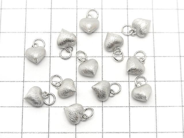Silver 925 Jump Ring with End Charm, Heart Shape, 7.5x8x5.5mm, Hairline Finish, Rhodium Plated, 1pc
