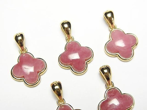 [Video] Russian Imperial Rhodonite AAA- Flower Motif Pendant 11x11mm 18KGP 1pc