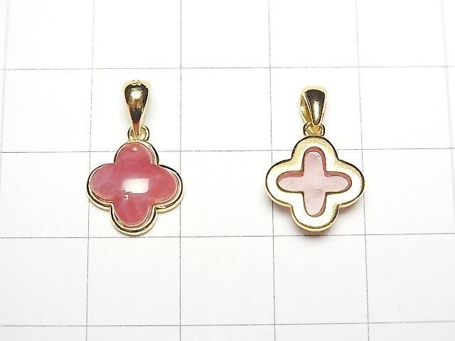 [Video] Russian Imperial Rhodonite AAA- Flower Motif Pendant 11x11mm 18KGP 1pc