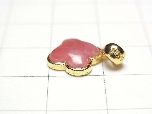 [Video] Russian Imperial Rhodonite AAA- Flower Motif Pendant 11x11mm 18KGP 1pc