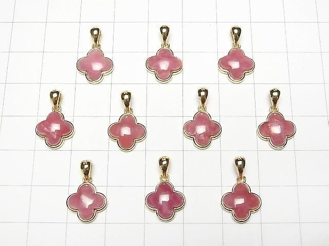 [Video] Russian Imperial Rhodonite AAA- Flower Motif Pendant 11x11mm 18KGP 1pc